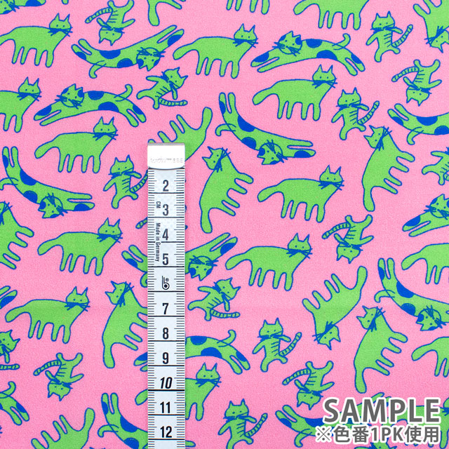 生地 FiN tex-フィンテックス- ゆるネコ 約140cm幅×50cmカット(OKF-029) 1PK.ピンク 09Ae06_